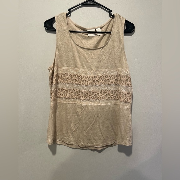 Chico's Tops - Chico’s Size 1 Lace Sequin Tank Top Beige Sleeveless Blouse